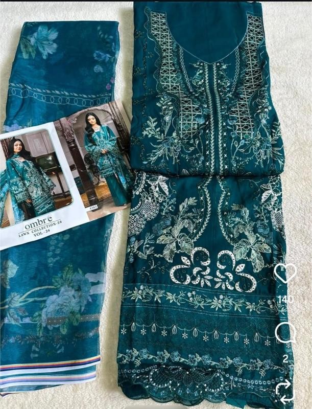 OMBRE LAWN COLLECTION VOL-24 - PURE COTTON WITH HEAVY EMBROIDERY WORK BY PAKISTANI DRESS MATERIAL 