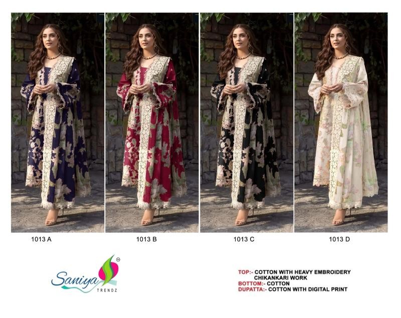 D.NO:- 1013-ABCD - OMBRE PREMIUM VOL-8 - COTTON WITH CHIKANKARI EMBROIDERY WORK BY PAKISTANI SUIT COLLECTION 