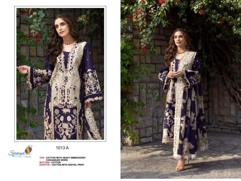 D.NO:- 1013-ABCD - OMBRE PREMIUM VOL-8 - COTTON WITH CHIKANKARI EMBROIDERY WORK BY PAKISTANI SUIT COLLECTION 