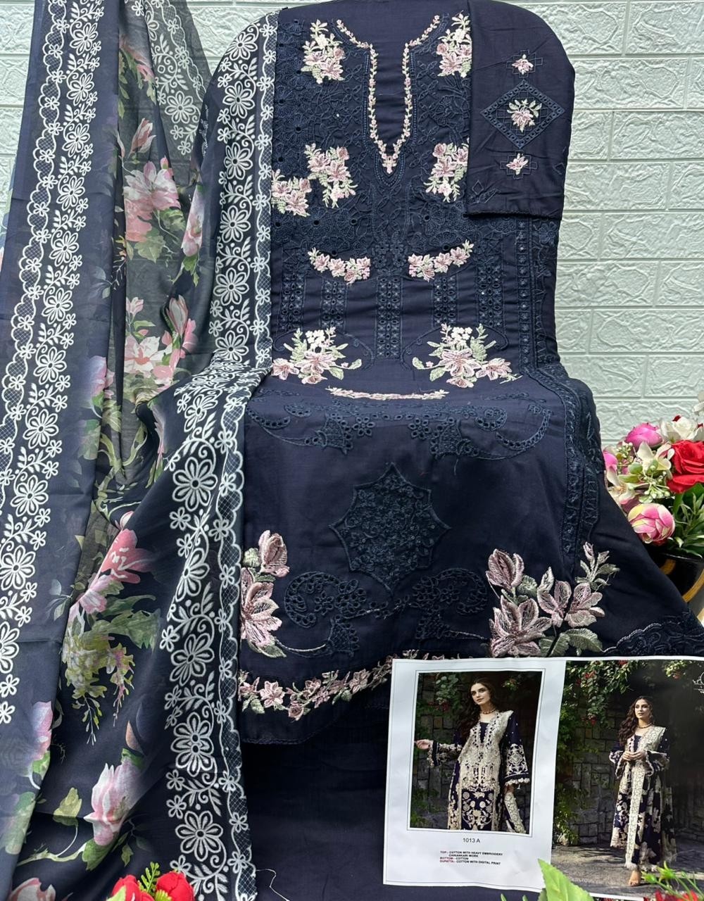 D.NO:- 1013-ABCD - OMBRE PREMIUM VOL-8 - COTTON WITH CHIKANKARI EMBROIDERY WORK BY PAKISTANI SUIT COLLECTION 