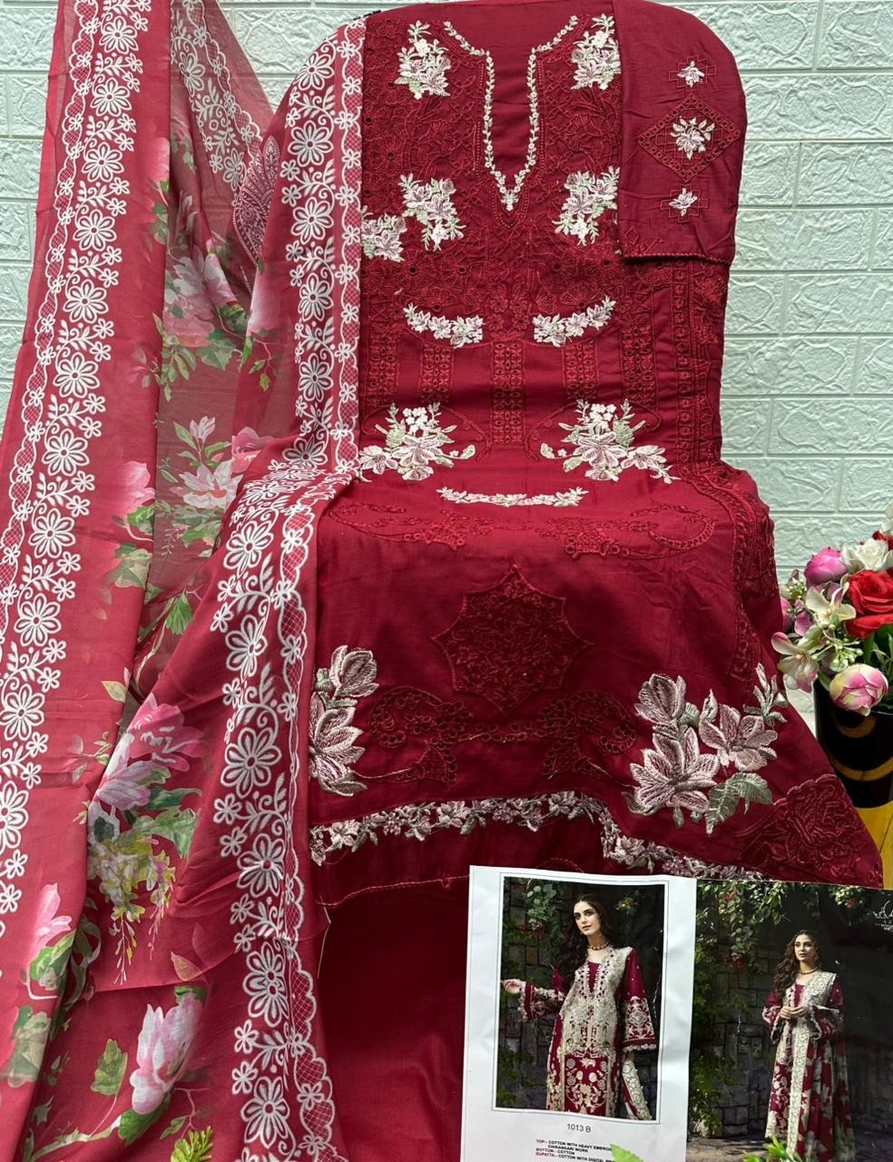 D.NO:- 1013-ABCD - OMBRE PREMIUM VOL-8 - COTTON WITH CHIKANKARI EMBROIDERY WORK BY PAKISTANI SUIT COLLECTION 