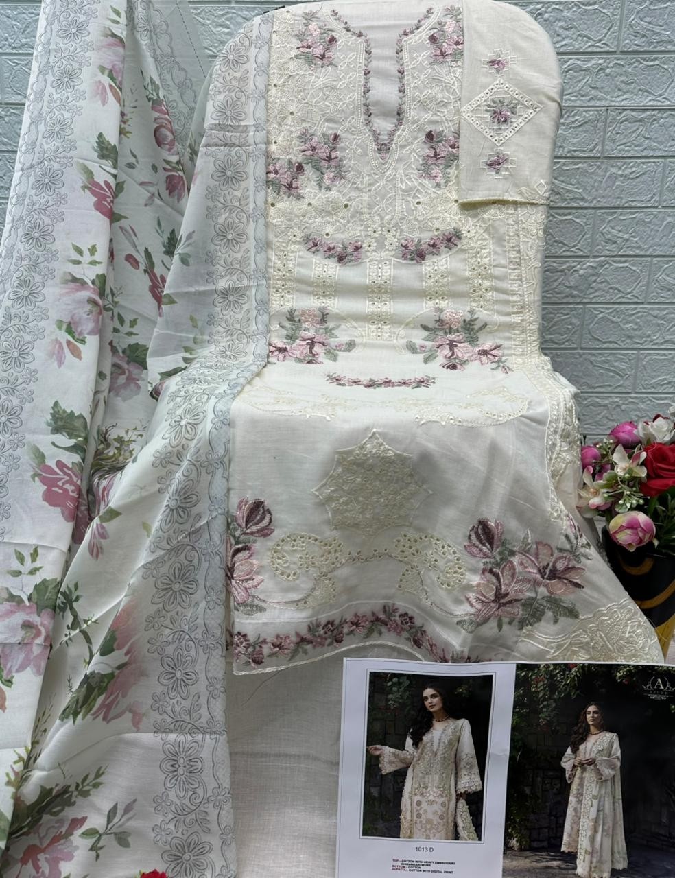 D.NO:- 1013-ABCD - OMBRE PREMIUM VOL-8 - COTTON WITH CHIKANKARI EMBROIDERY WORK BY PAKISTANI SUIT COLLECTION 