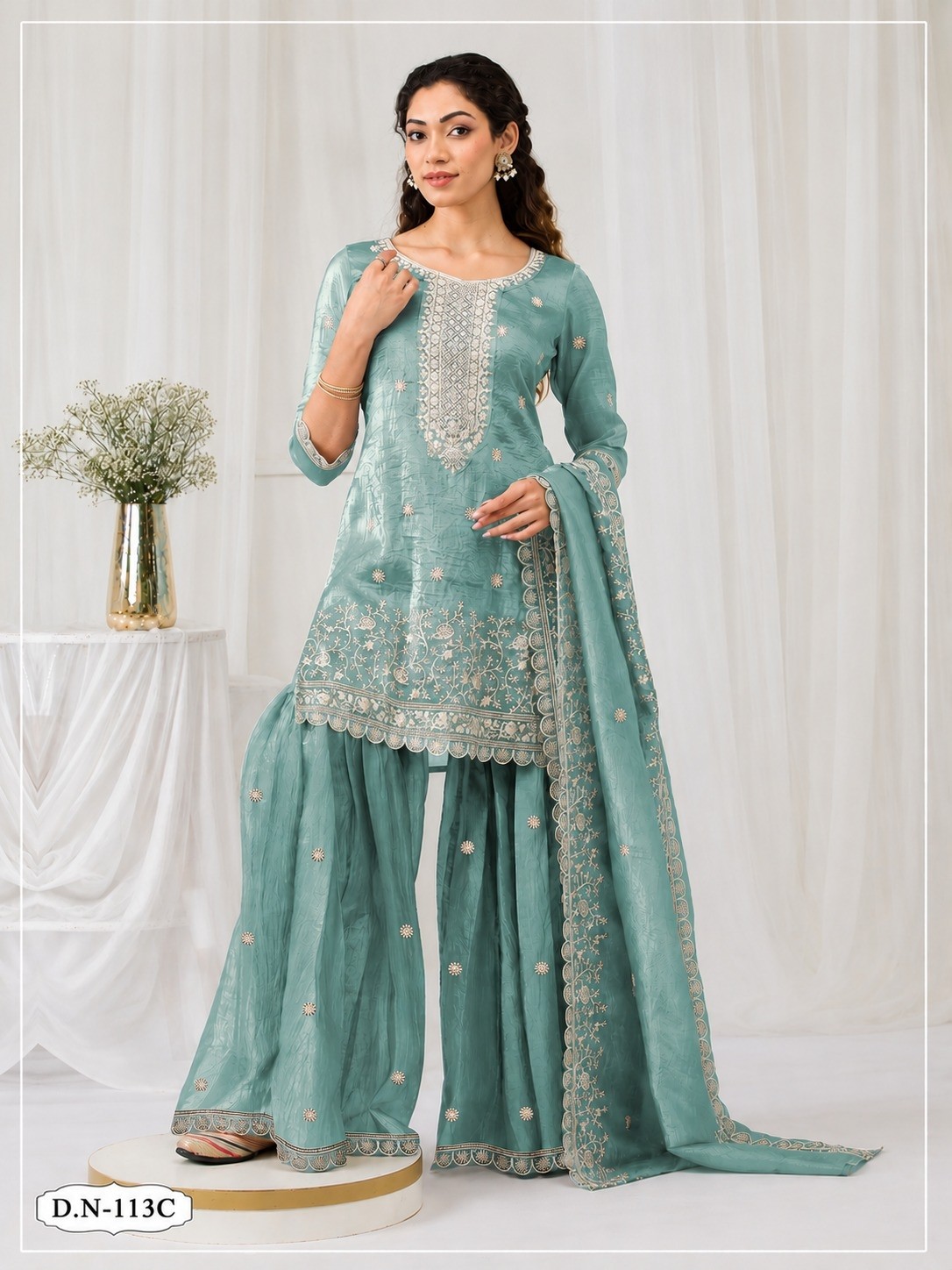 TRIVA LIFESTYLE - 113 - FANCY GOLD CRUSH WITH HEAVY EMBROIDERY WORK BY PLAZZO DRESS 