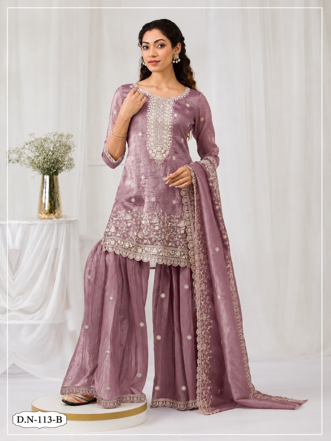 TRIVA LIFESTYLE - 113 - FANCY GOLD CRUSH WITH HEAVY EMBROIDERY WORK BY PLAZZO DRESS 
