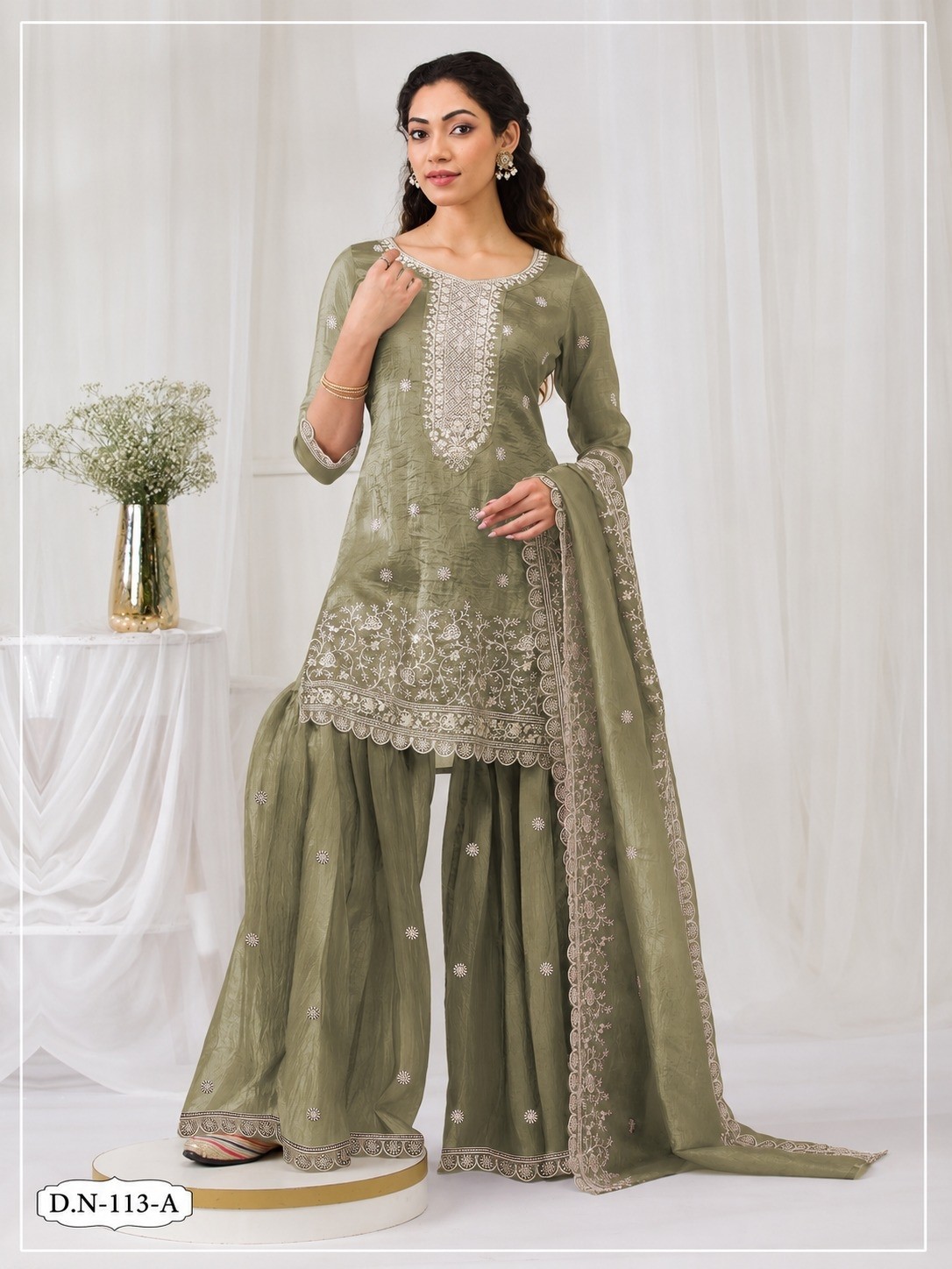TRIVA LIFESTYLE - 113 - FANCY GOLD CRUSH WITH HEAVY EMBROIDERY WORK BY PLAZZO DRESS 