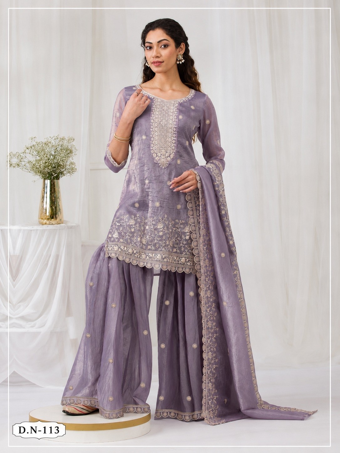 TRIVA LIFESTYLE - 113 - FANCY GOLD CRUSH WITH HEAVY EMBROIDERY WORK BY PLAZZO DRESS 