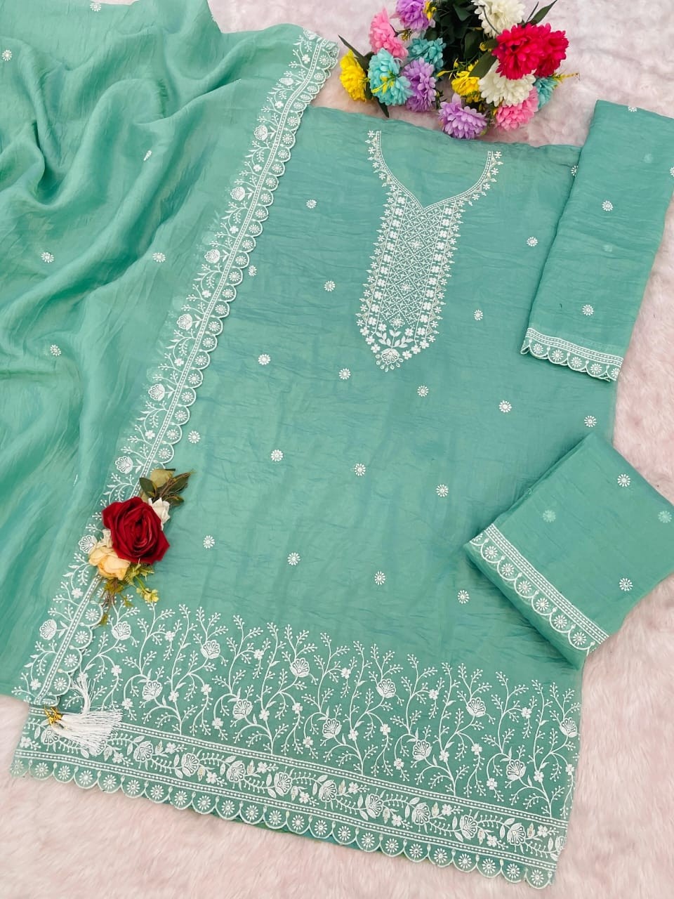 TRIVA LIFESTYLE - 113 - FANCY GOLD CRUSH WITH HEAVY EMBROIDERY WORK BY PLAZZO DRESS 