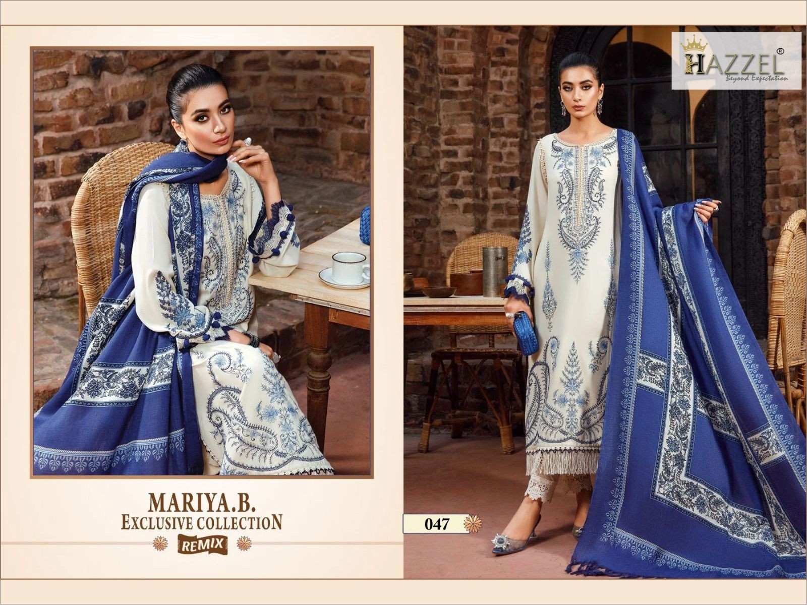 D.NO:- H/047 - REYON WITH COTTON THREAD EMBROIDERY WORK AND SEQUENCE WORK BY PAKISTANI SUIT COLLECTION BY HAZZEL 
