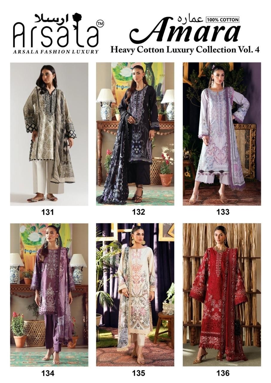ARSALA - AMARA - Vol-4 - PURE HEAVY LAWN COTTON WITH PAKISTANI KARACHI PRINTED SUIT COLLECTION 