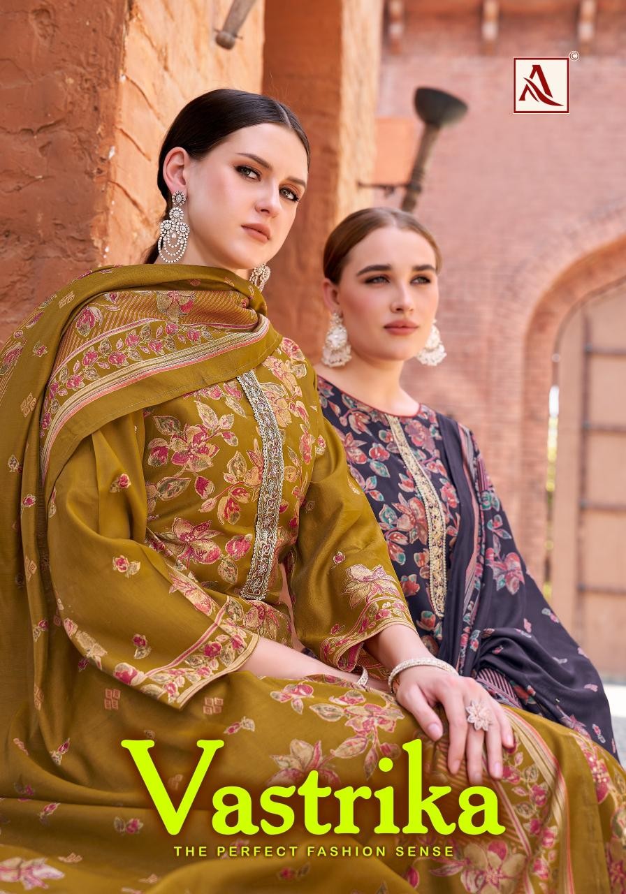 ALOK SUIT - VASTRIKA - VISCOSE MUDAAL DISCHARGE PRINT WITH EMBROIDERY WORK & ELEGANT HAND WORK SUIT 