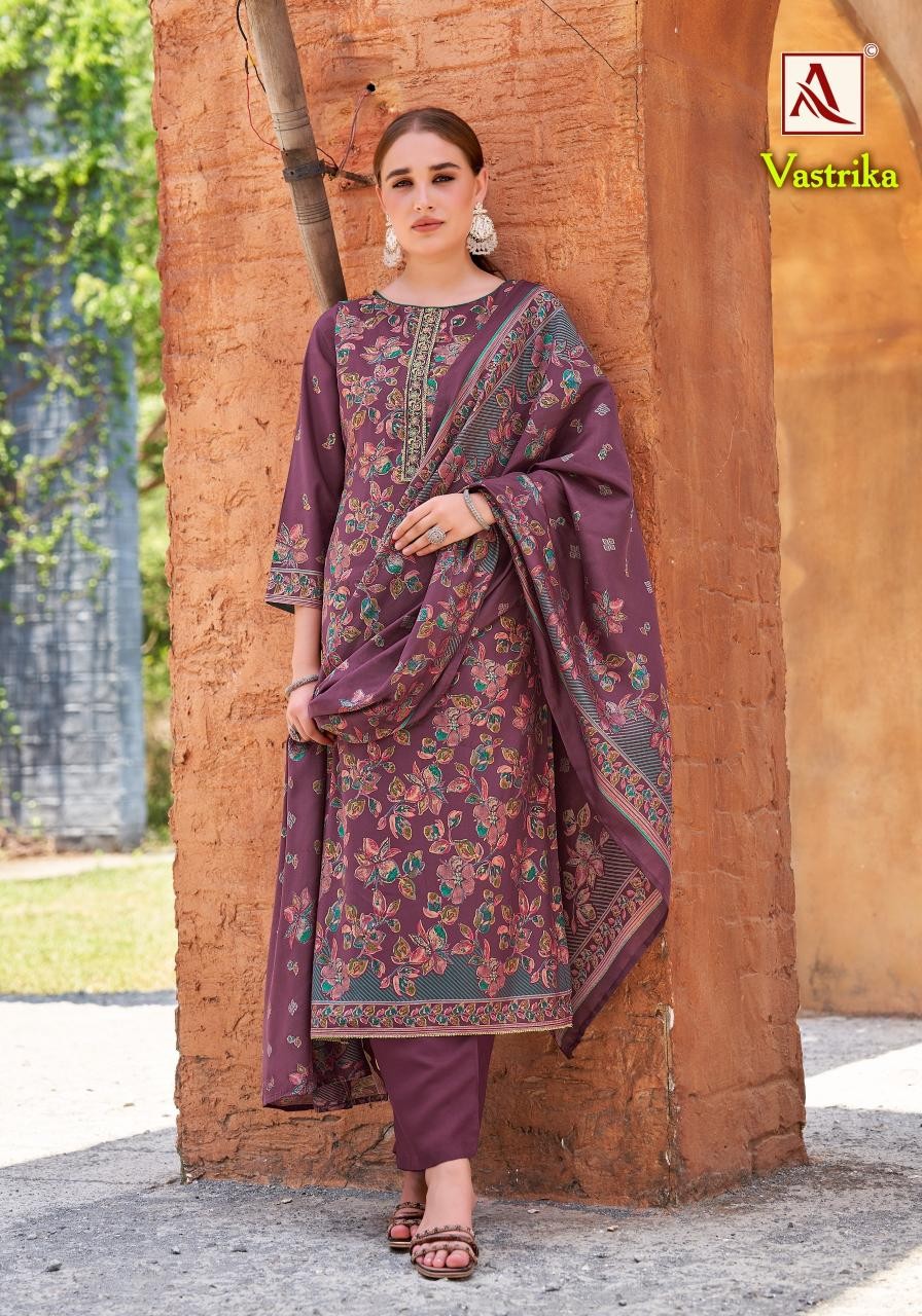ALOK SUIT - VASTRIKA - VISCOSE MUDAAL DISCHARGE PRINT WITH EMBROIDERY WORK & ELEGANT HAND WORK SUIT 