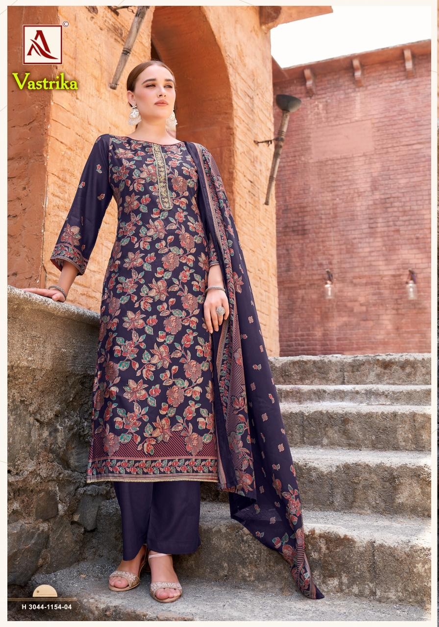 ALOK SUIT - VASTRIKA - VISCOSE MUDAAL DISCHARGE PRINT WITH EMBROIDERY WORK & ELEGANT HAND WORK SUIT 
