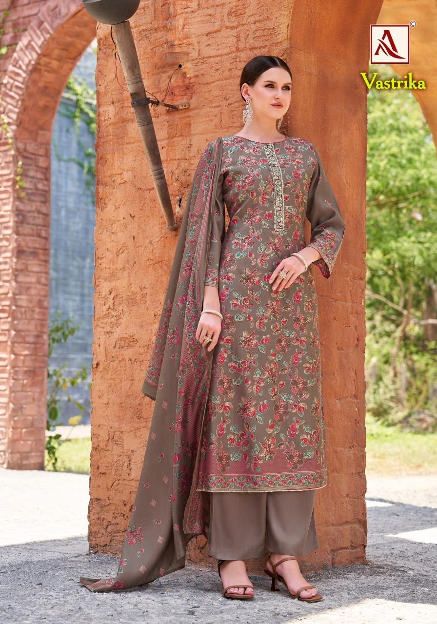 ALOK SUIT - VASTRIKA - VISCOSE MUDAAL DISCHARGE PRINT WITH EMBROIDERY WORK & ELEGANT HAND WORK SUIT 