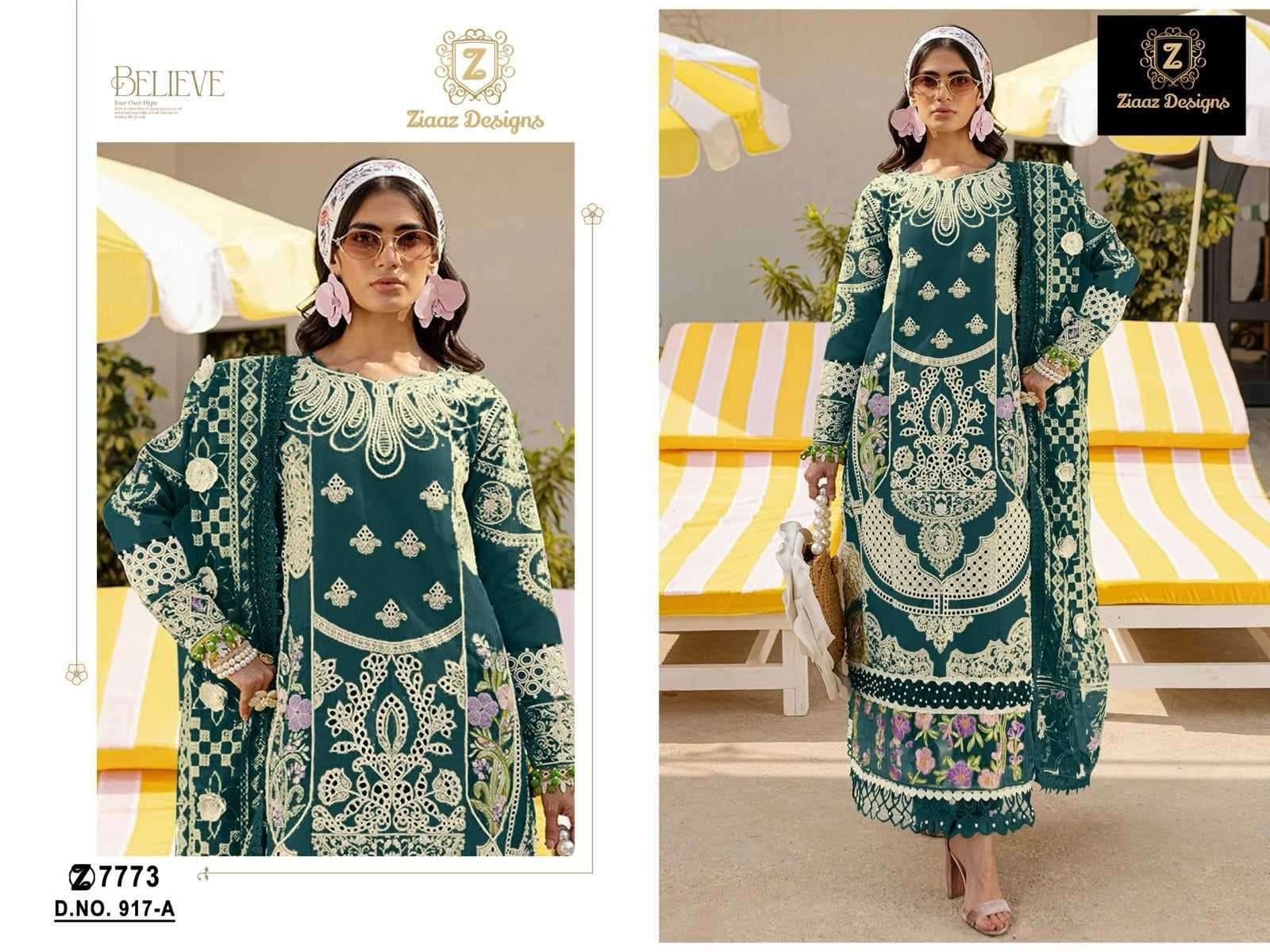 ZIAAZ - 917 - CAMBRIC COTTON EMBROIDERY WORK BY PAKISTANI SUIT COLLECTION 