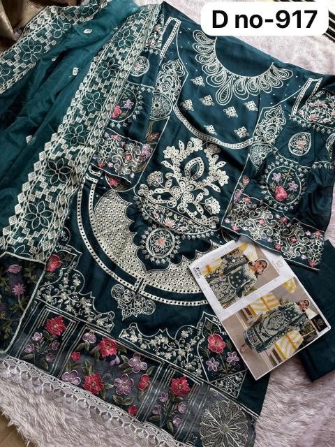 ZIAAZ - 917 - CAMBRIC COTTON EMBROIDERY WORK BY PAKISTANI SUIT COLLECTION 