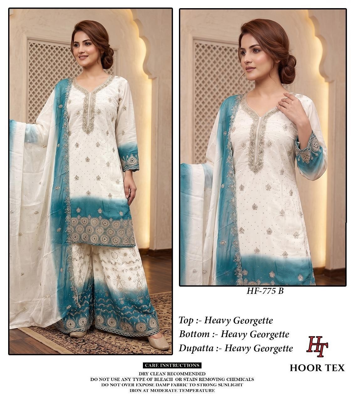 HF - 775 - ABCD - PURE HEAVY GEORGETTE WORK WITH READYMADE PAKISTANI SHARARA SUIT COLLECTION 