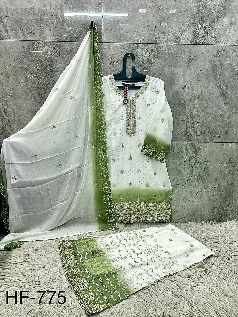 HF - 775 - ABCD - PURE HEAVY GEORGETTE WORK WITH READYMADE PAKISTANI SHARARA SUIT COLLECTION 