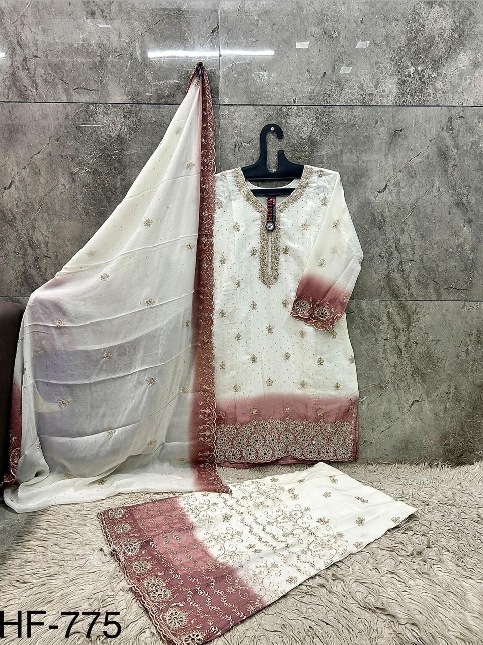 HF - 775 - ABCD - PURE HEAVY GEORGETTE WORK WITH READYMADE PAKISTANI SHARARA SUIT COLLECTION 