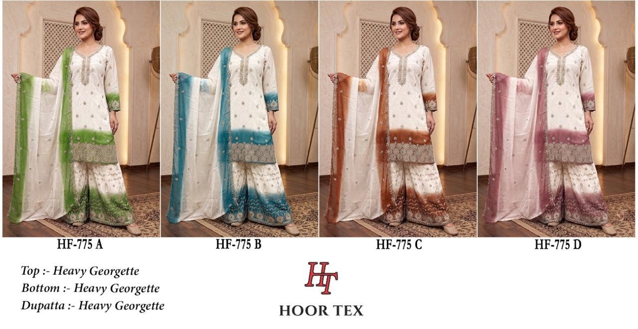 HF - 775 - ABCD - PURE HEAVY GEORGETTE WORK WITH READYMADE PAKISTANI SHARARA SUIT COLLECTION 