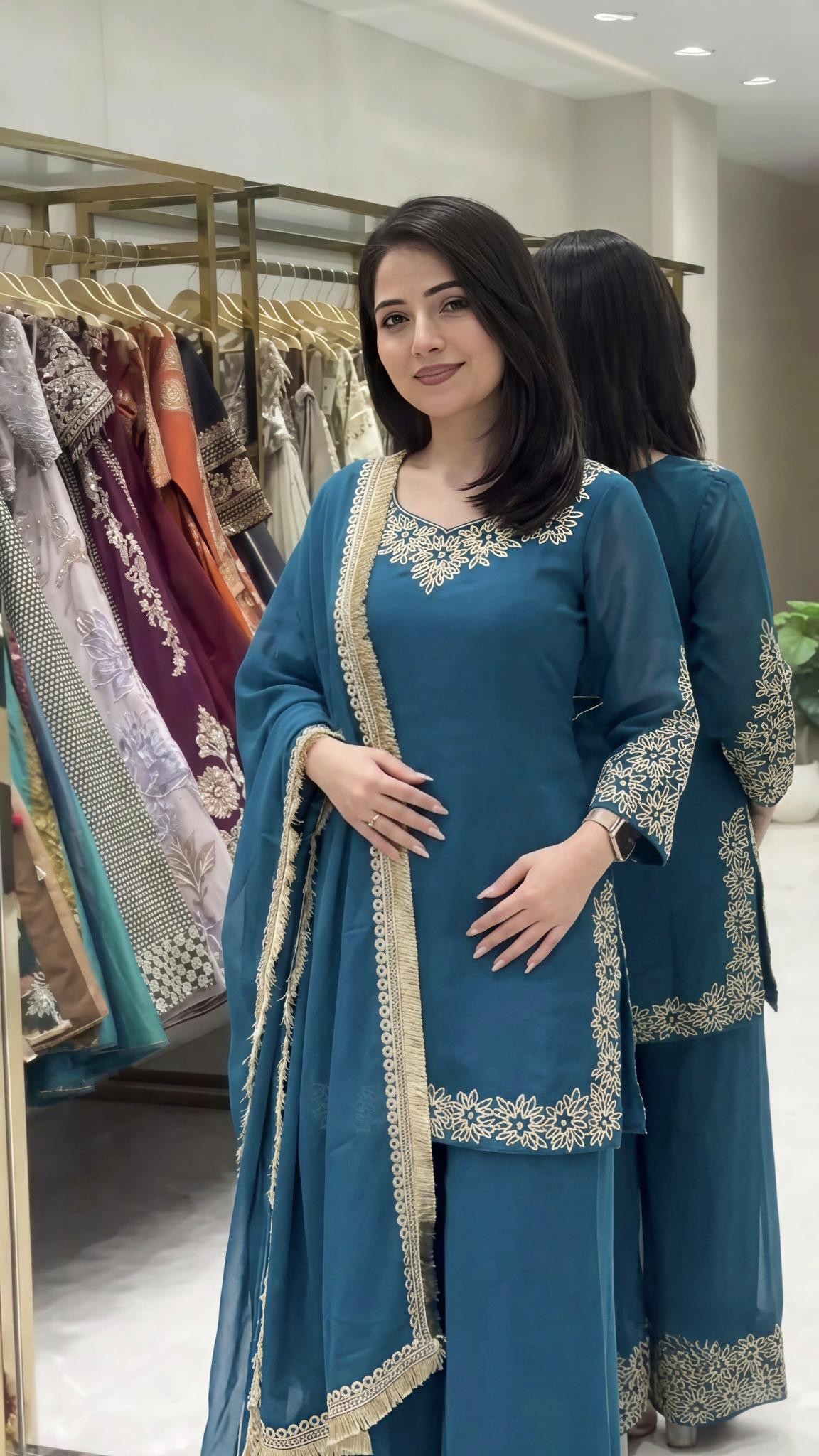 SR - 1717 - BLOOMING FAUX SEQUENCE EMBROIDERY WORK BY PAKISTANI SUIT COLLECTION 