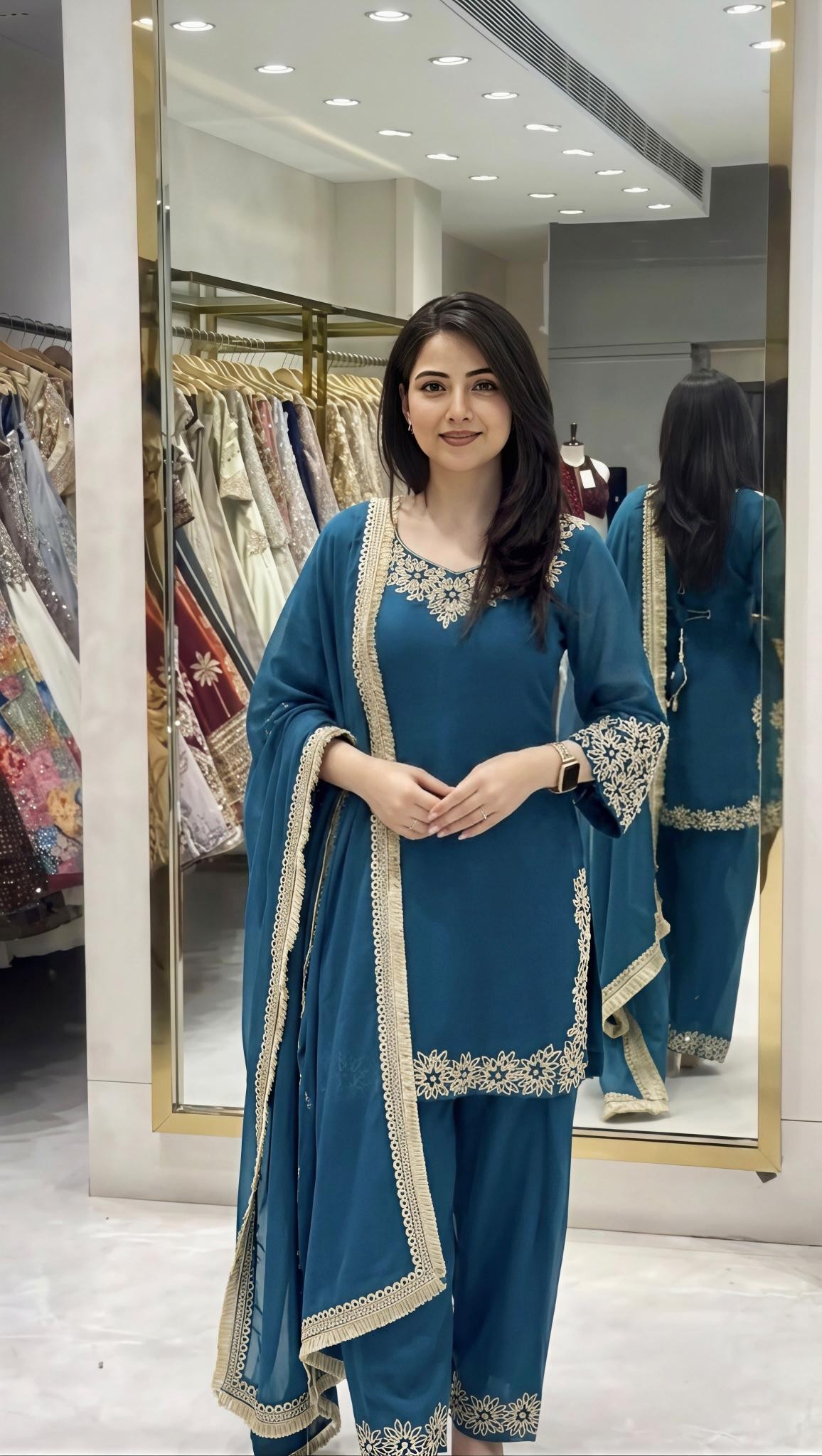 SR - 1717 - BLOOMING FAUX SEQUENCE EMBROIDERY WORK BY PAKISTANI SUIT COLLECTION 