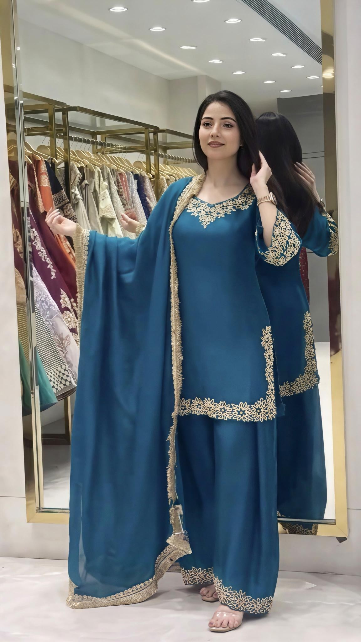 SR - 1717 - BLOOMING FAUX SEQUENCE EMBROIDERY WORK BY PAKISTANI SUIT COLLECTION 