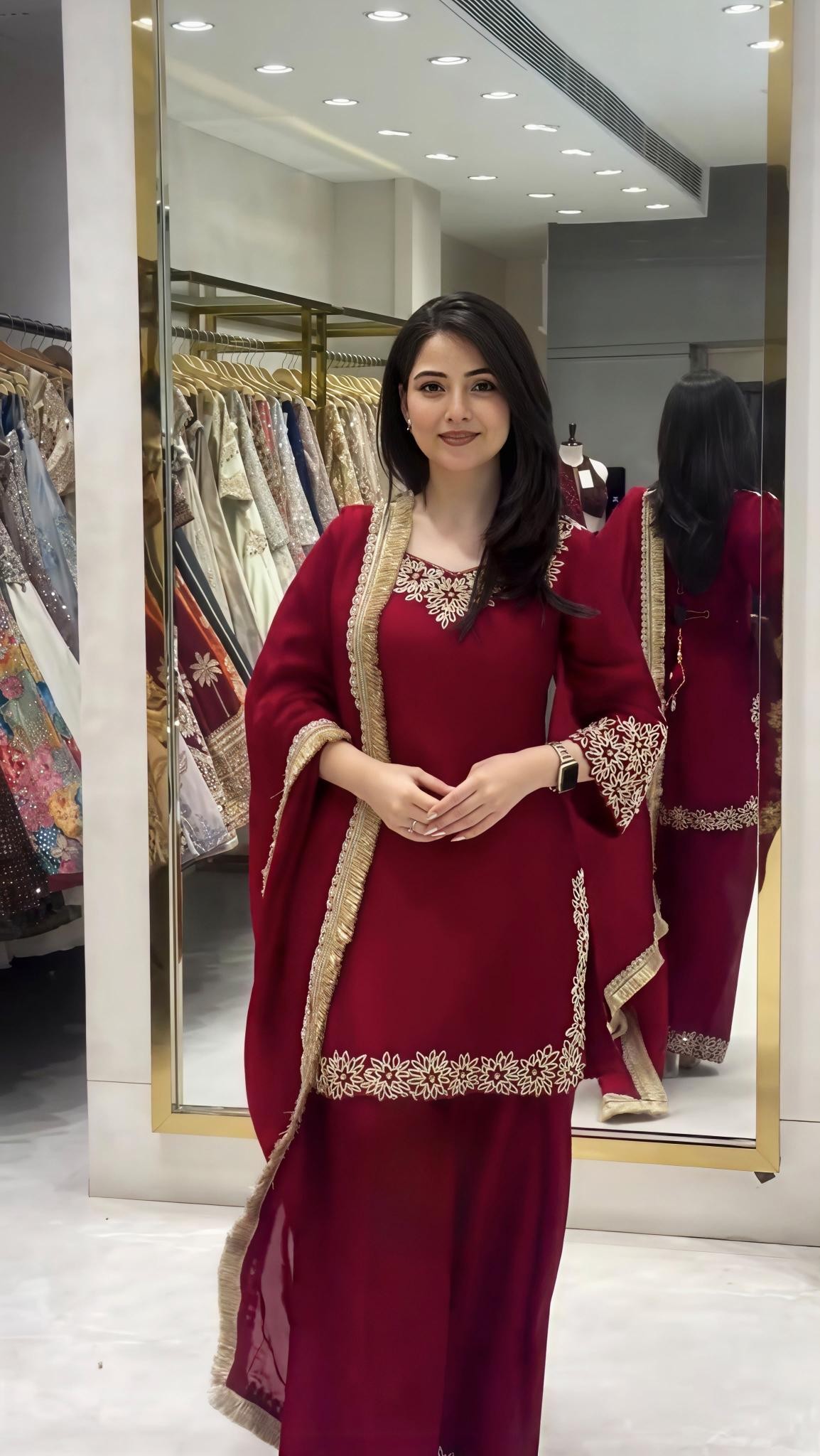 SR - 1717 - BLOOMING FAUX SEQUENCE EMBROIDERY WORK BY PAKISTANI SUIT COLLECTION 