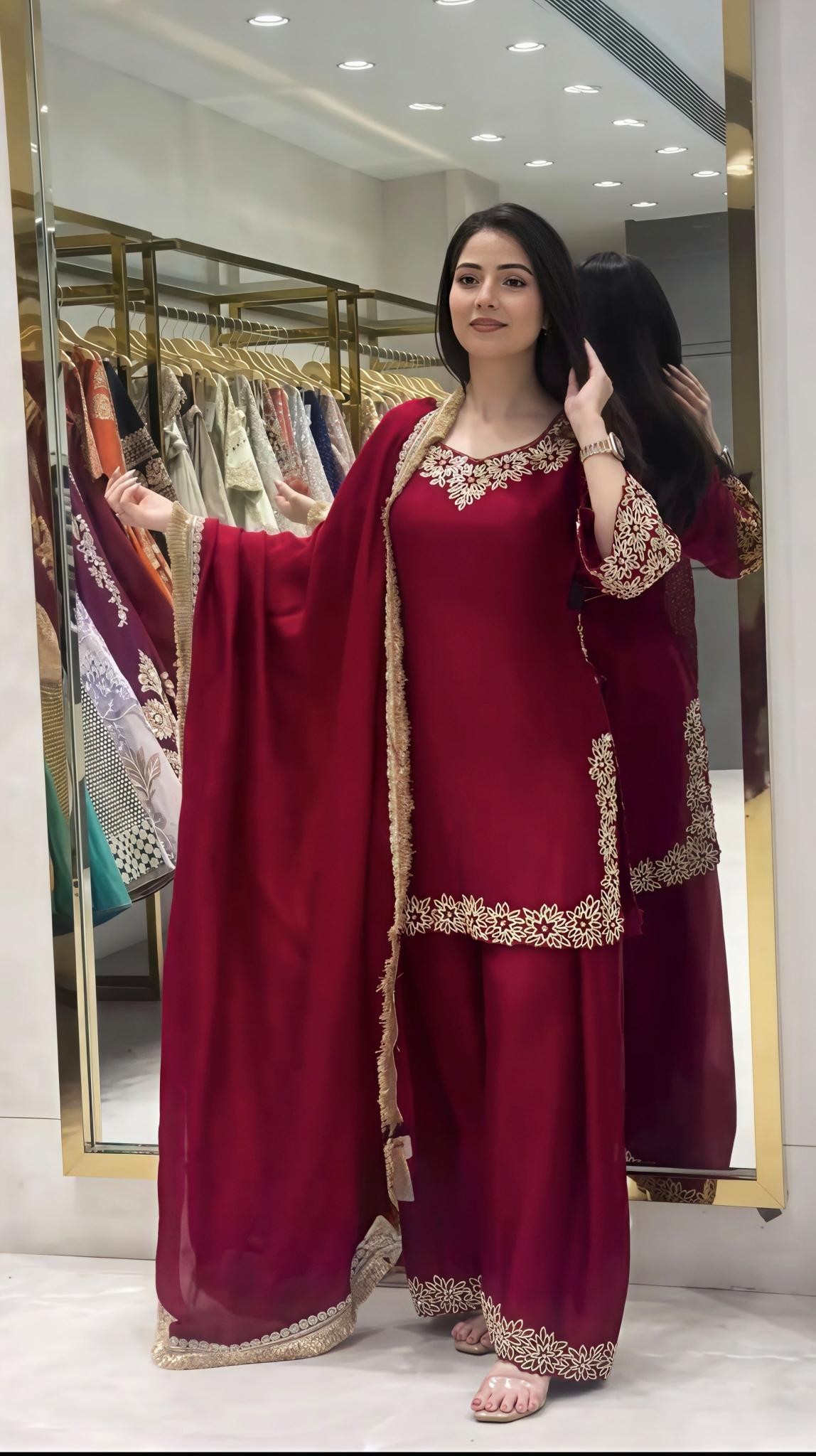 SR - 1717 - BLOOMING FAUX SEQUENCE EMBROIDERY WORK BY PAKISTANI SUIT COLLECTION 