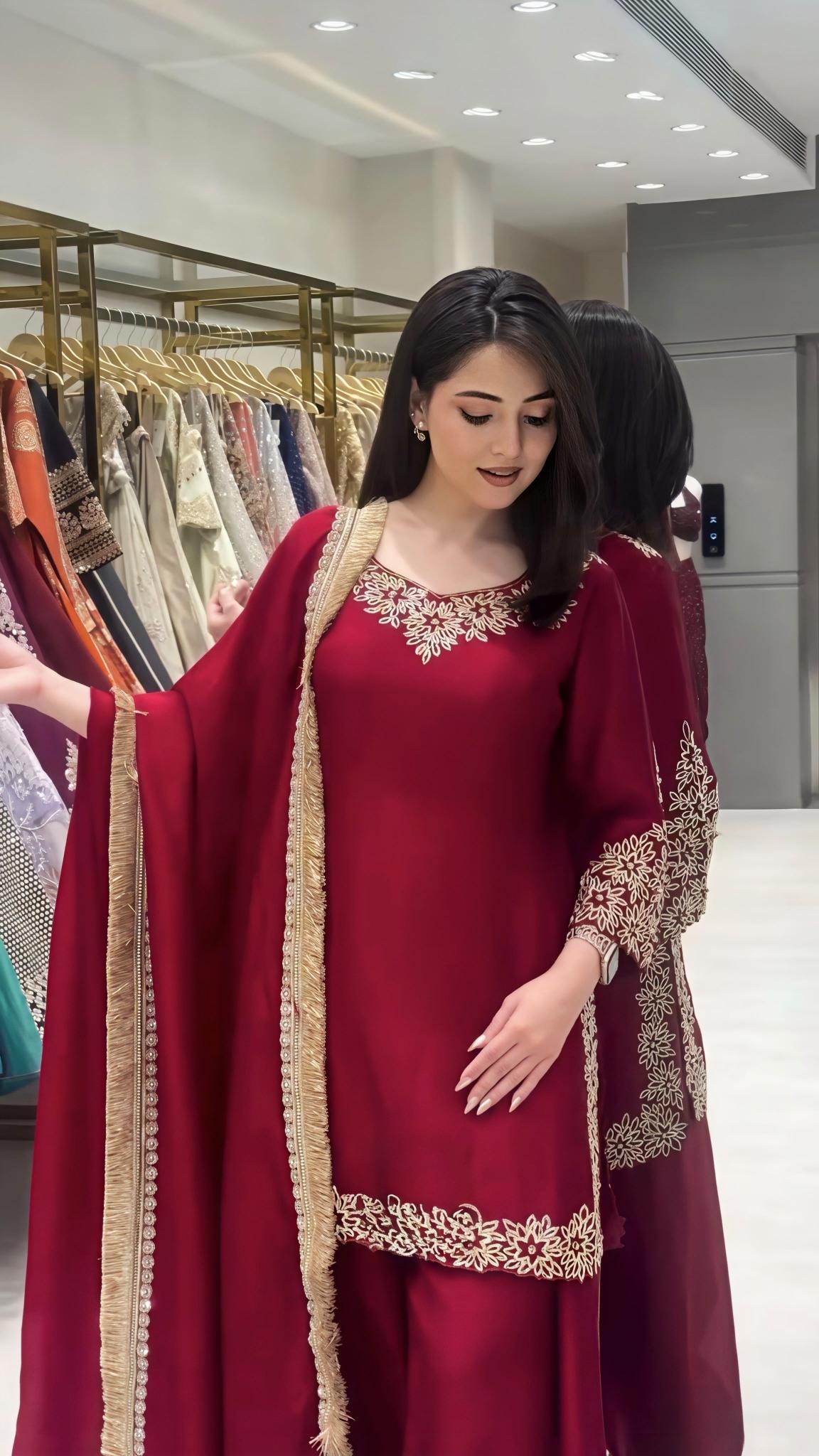 SR - 1717 - BLOOMING FAUX SEQUENCE EMBROIDERY WORK BY PAKISTANI SUIT COLLECTION 