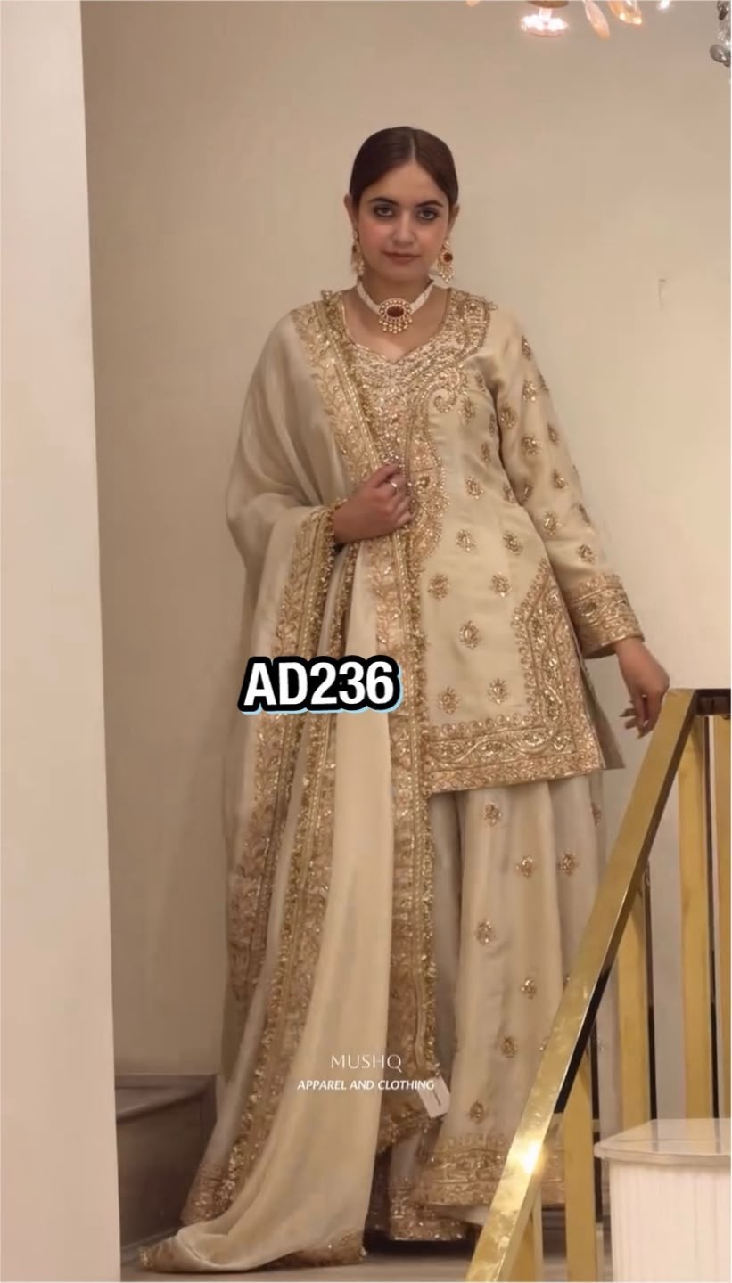 AD236 - HEAVY CHINON SILK WITH EMBROIDERY SEQUENCE WORK BY PAKISTANI READYMADE PLAZZO AND SHARARA SUIT COLLECTION 