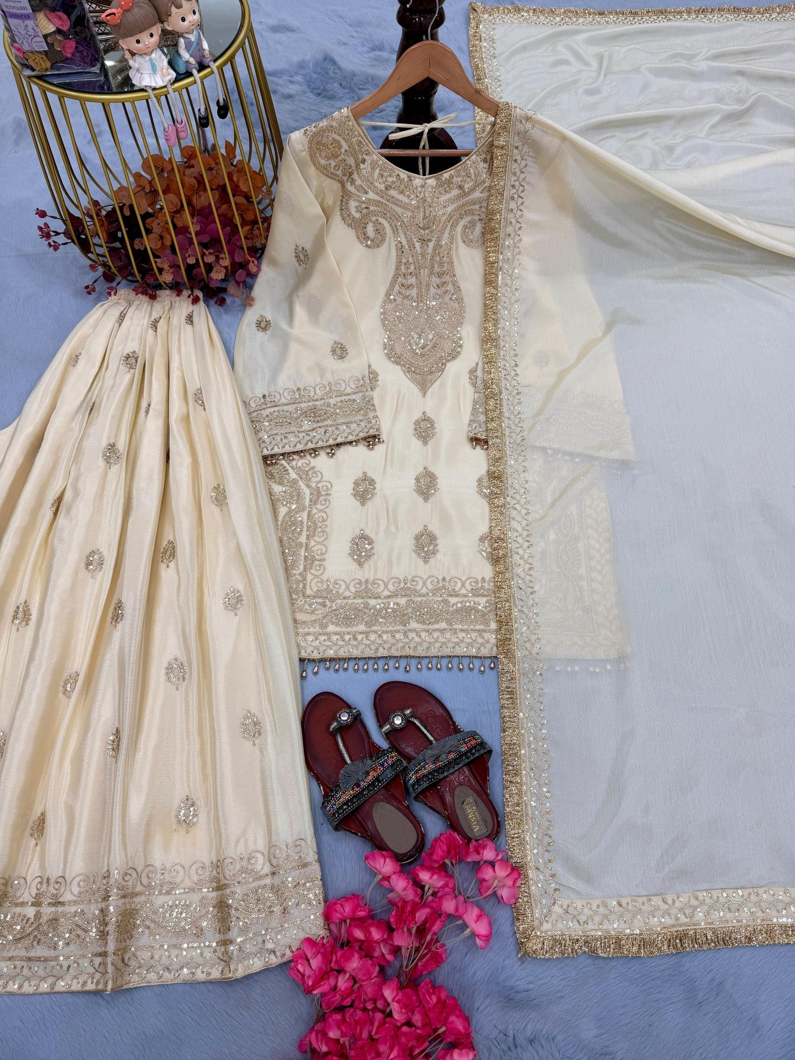 AD236 - HEAVY CHINON SILK WITH EMBROIDERY SEQUENCE WORK BY PAKISTANI READYMADE PLAZZO AND SHARARA SUIT COLLECTION 