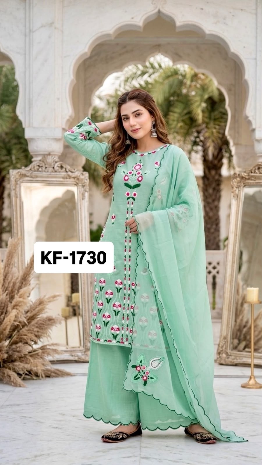 KF - 1730 - HEAVY VERTICAL EMBROIDERY WORK BY PAKISTANI READYMADE SUIT COLLECTION 