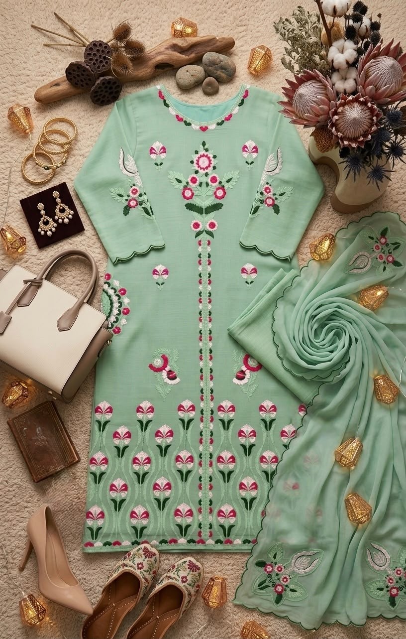 KF - 1730 - HEAVY VERTICAL EMBROIDERY WORK BY PAKISTANI READYMADE SUIT COLLECTION 