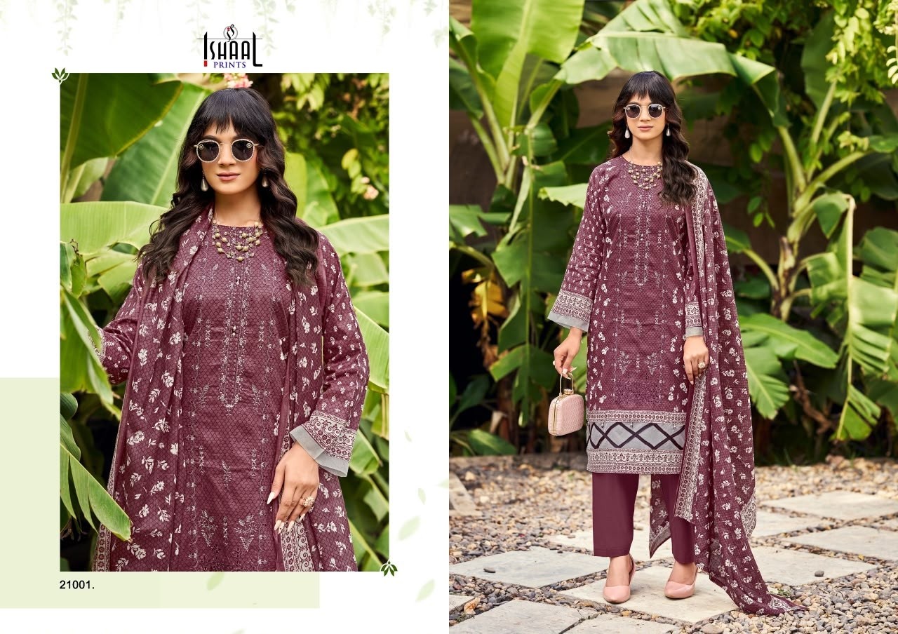 ISHAAL EMBROIDERED VOL - 21 - PURE LAWN BEAUTIFUL EMBROIDERY SELF WORK COLLECTION 