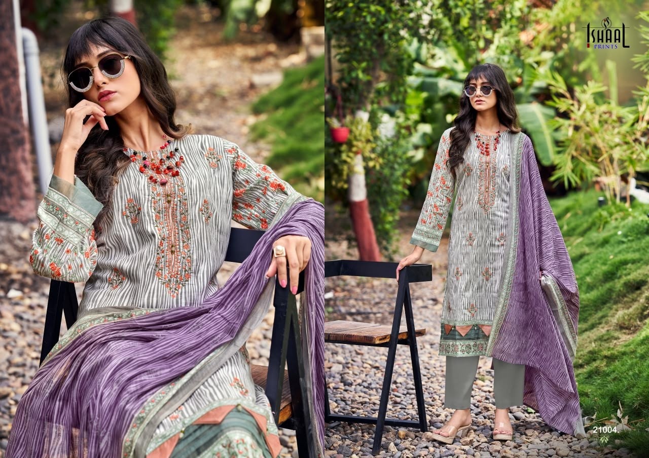 ISHAAL EMBROIDERED VOL - 21 - PURE LAWN BEAUTIFUL EMBROIDERY SELF WORK COLLECTION 