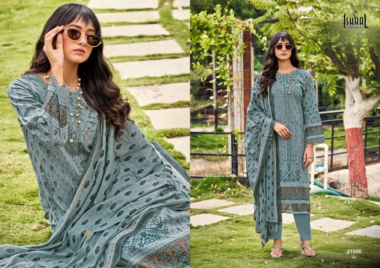 ISHAAL EMBROIDERED VOL - 21 - PURE LAWN BEAUTIFUL EMBROIDERY SELF WORK COLLECTION 