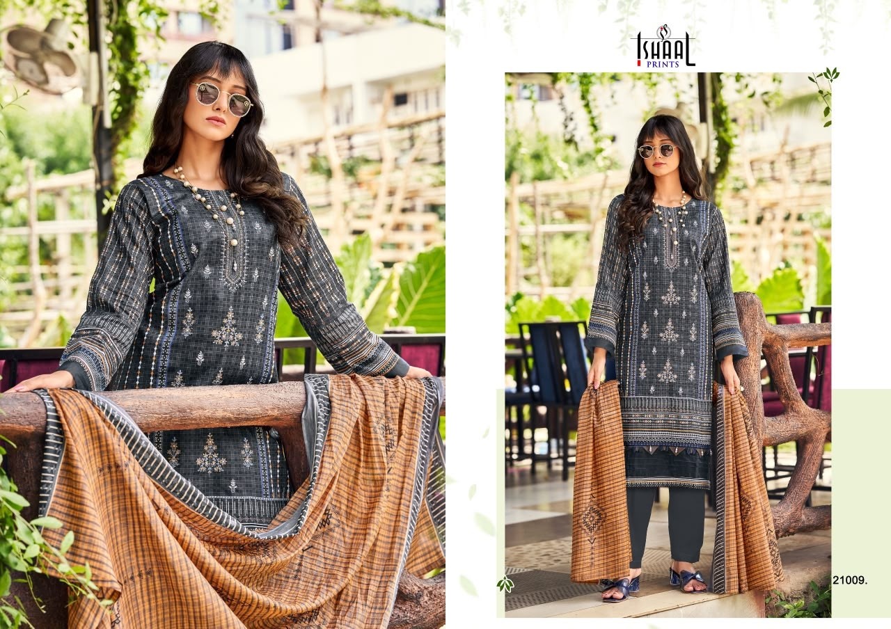 ISHAAL EMBROIDERED VOL - 21 - PURE LAWN BEAUTIFUL EMBROIDERY SELF WORK COLLECTION 