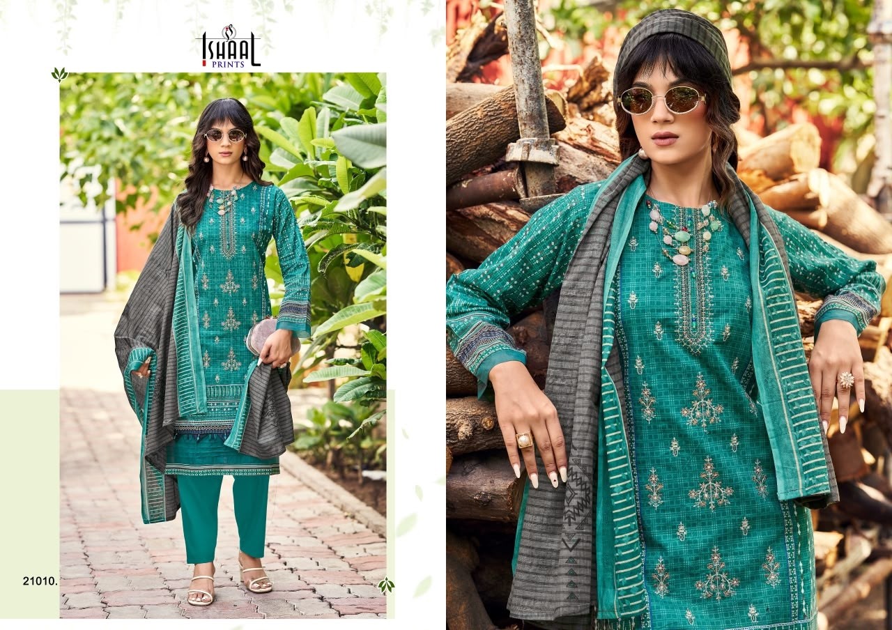ISHAAL EMBROIDERED VOL - 21 - PURE LAWN BEAUTIFUL EMBROIDERY SELF WORK COLLECTION 