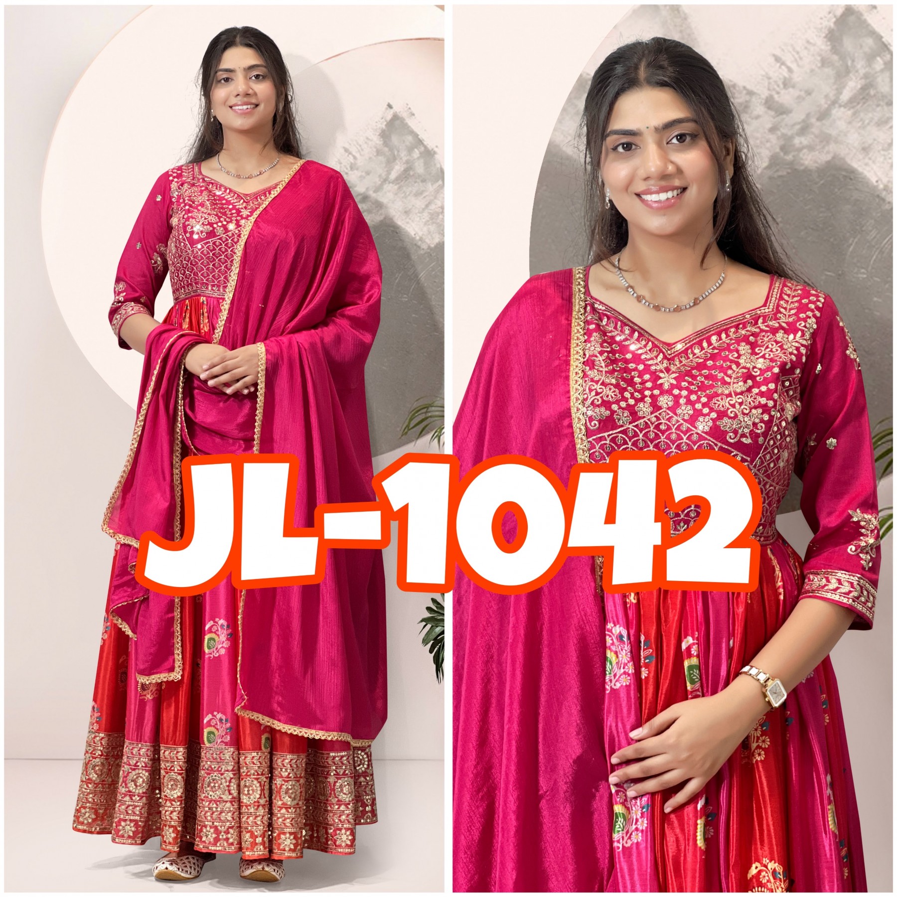 JL - 1042 - HEAVY SATIN SILK WITH EMBROIDERY WORK BY LEHENGA AND GOWN COLLECTION 