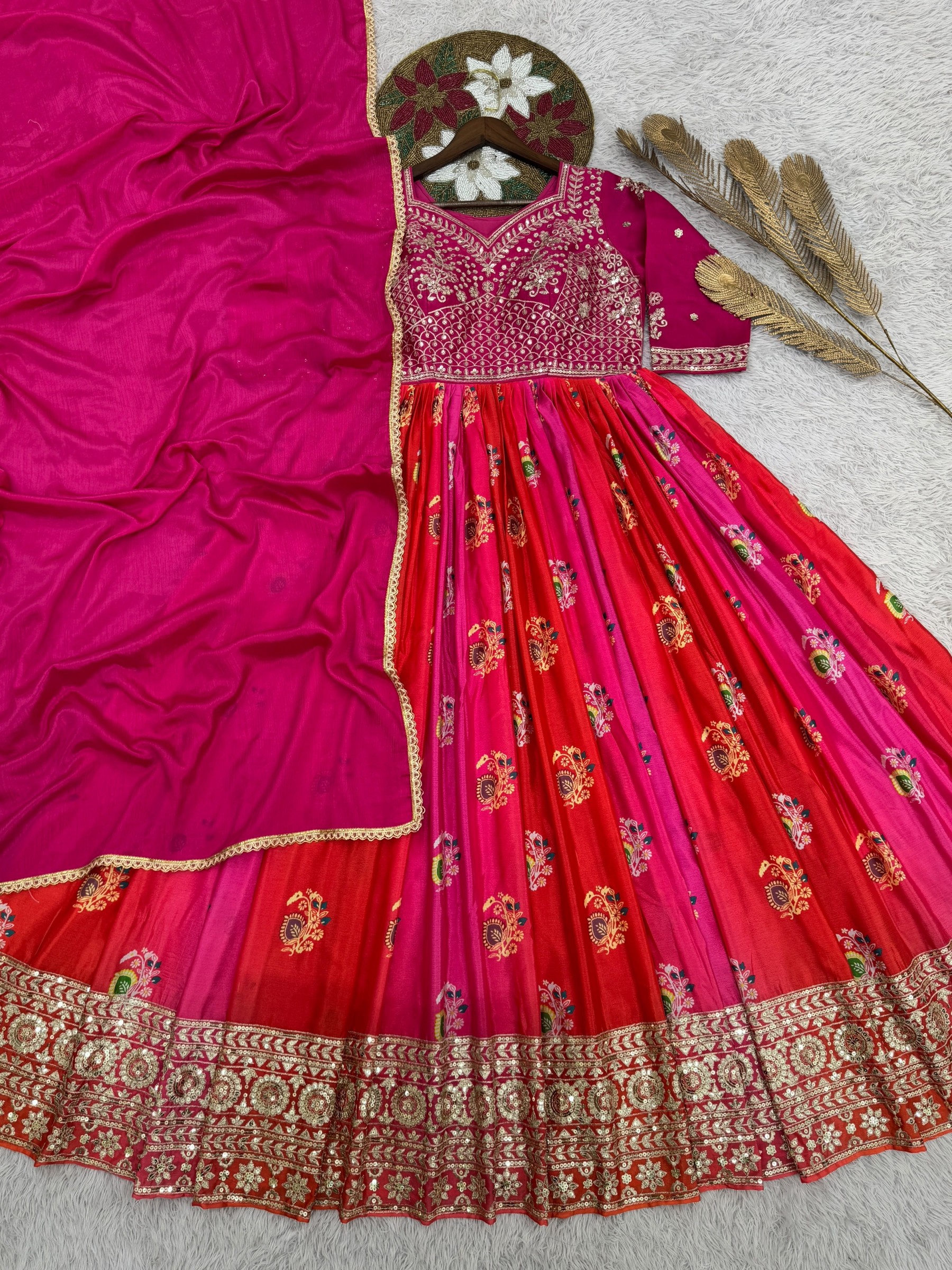 JL - 1042 - HEAVY SATIN SILK WITH EMBROIDERY WORK BY LEHENGA AND GOWN COLLECTION 