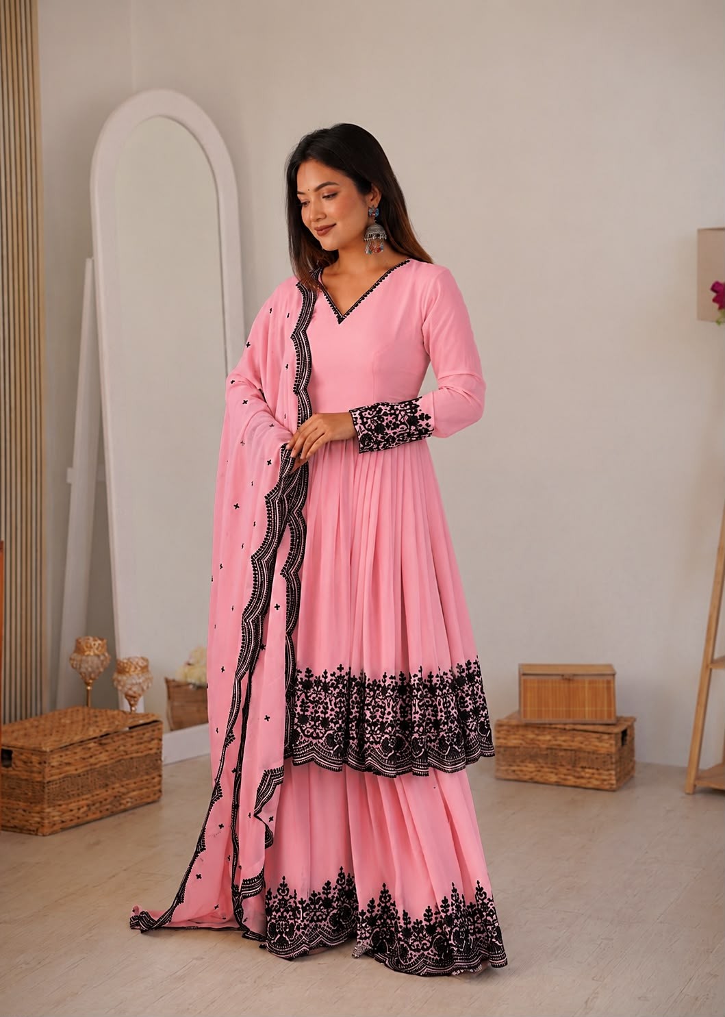 SP - 71 - PREMIUM FAUX GEORGETTE WITH EMBROIDERY WORK BY SUIT AND PLAZZO DRESS 