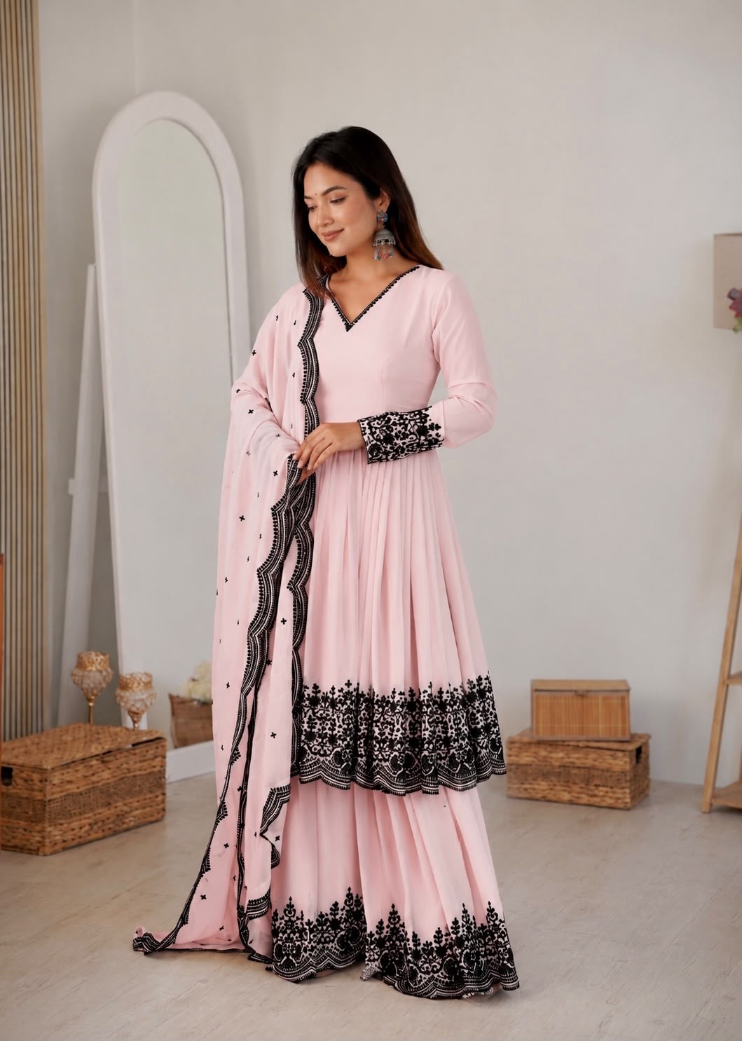 SP - 71 - PREMIUM FAUX GEORGETTE WITH EMBROIDERY WORK BY SUIT AND PLAZZO DRESS 