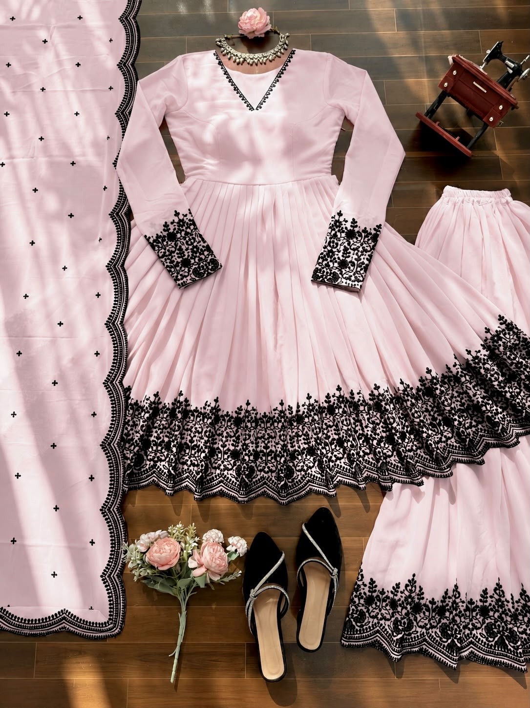 SP - 71 - PREMIUM FAUX GEORGETTE WITH EMBROIDERY WORK BY SUIT AND PLAZZO DRESS 