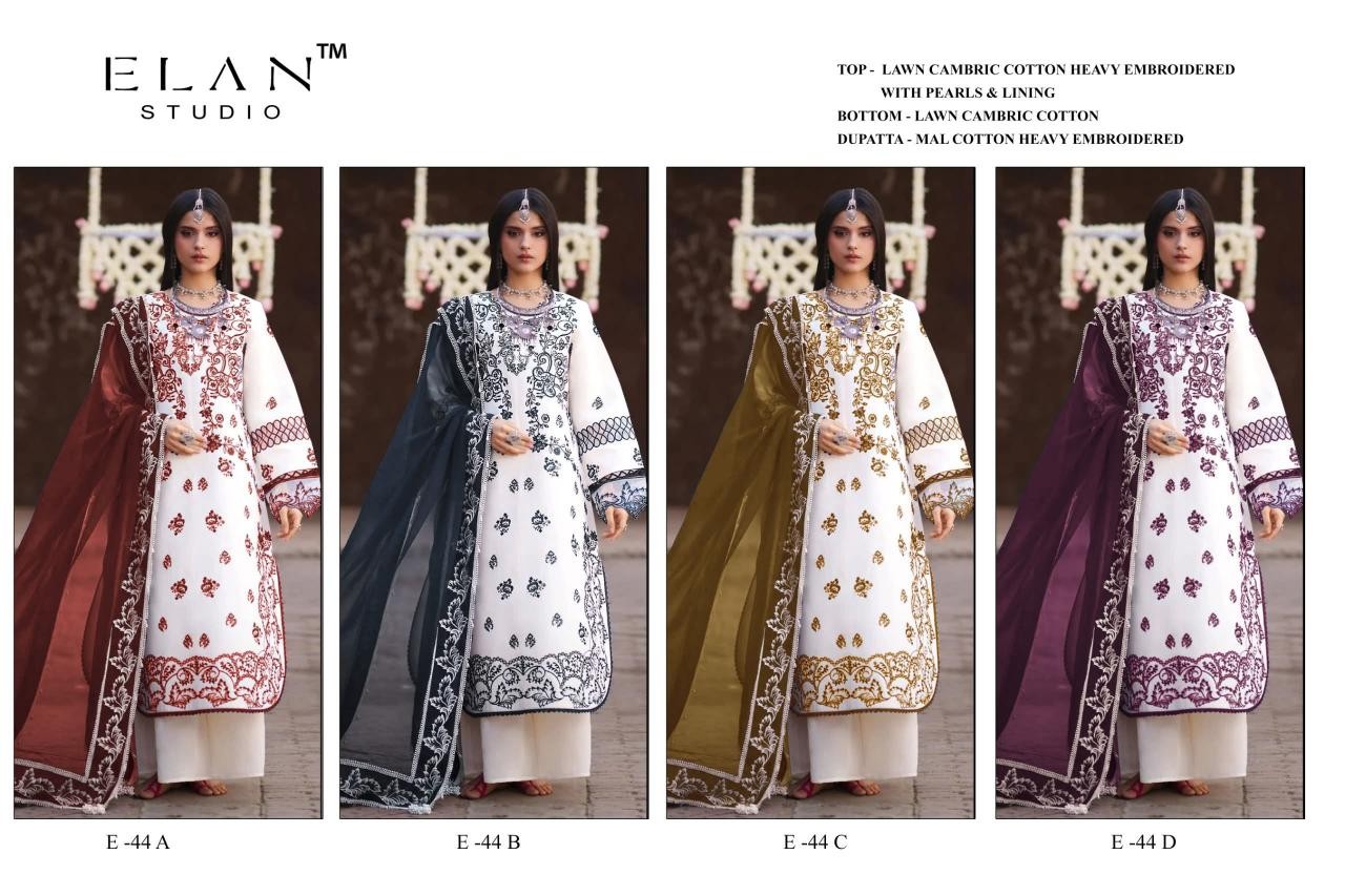 CODE - E - 44 - CAMBRIC LAWN COTTON HEAVY EMBROIDERY WITH LINING WORK BY PAKISTANI SUIT COLLECTION 