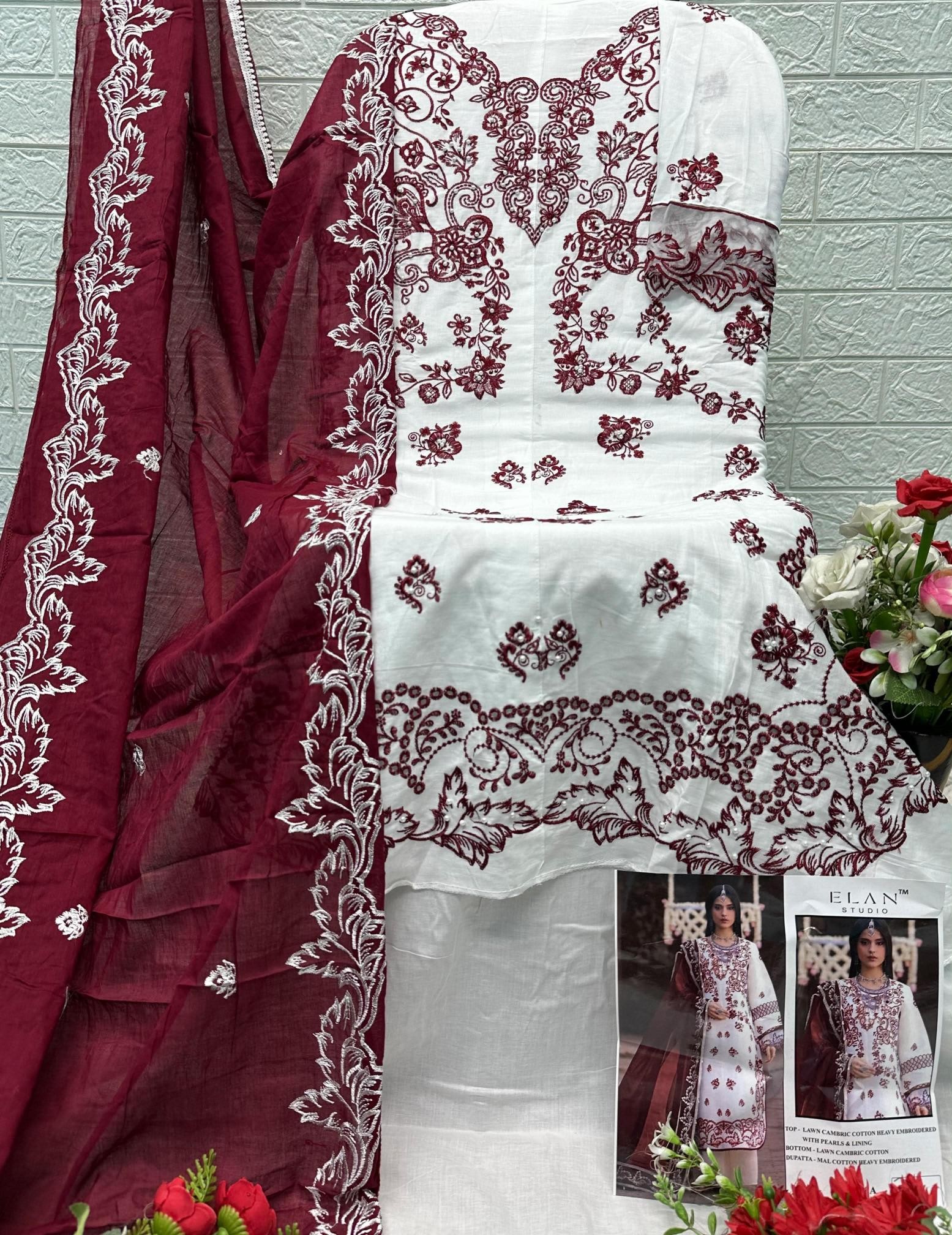 CODE - E - 44 - CAMBRIC LAWN COTTON HEAVY EMBROIDERY WITH LINING WORK BY PAKISTANI SUIT COLLECTION 