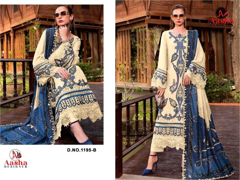 D.NO:- 1200/1195 AB - PURE REYON COTTON & EMBROIDERY WORK BY PAKISTANI SUIT COLLECTION BY AASHA DESIGNER 