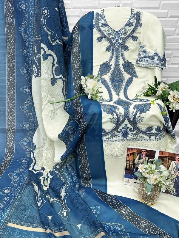 D.NO:- 1200/1195 AB - PURE REYON COTTON & EMBROIDERY WORK BY PAKISTANI SUIT COLLECTION BY AASHA DESIGNER 