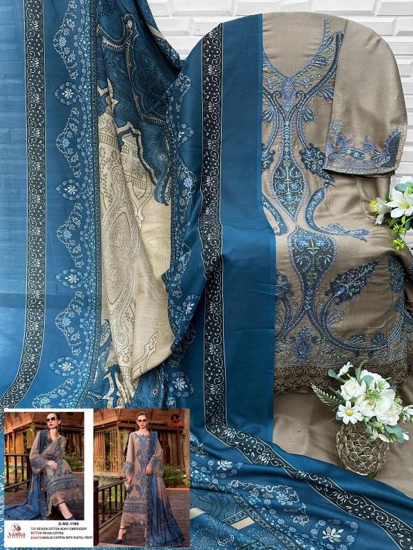 D.NO:- 1200/1195 AB - PURE REYON COTTON & EMBROIDERY WORK BY PAKISTANI SUIT COLLECTION BY AASHA DESIGNER 
