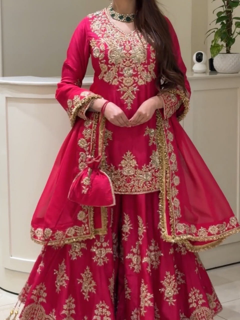 MT-1079 - HEAVY NATURAL SILK EMBROIDERY SEQUENCE WORK BY PAKISTANI READYMADE SHARARA SUIT COLLECTION 