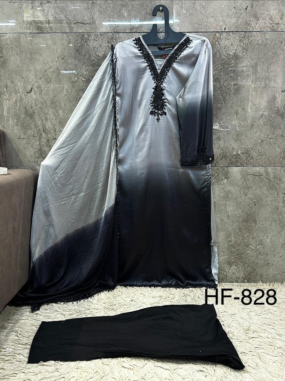 HF - 828 - A B C D - HEAVY NATURAL CREP & EMBROIDERY WORK BY PATIYALA DRESS 